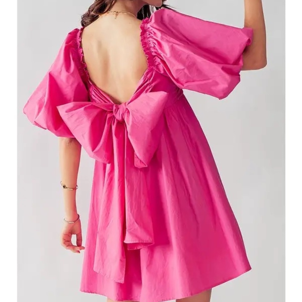 Darling Puff Sleeve Back Bow Tie Dress